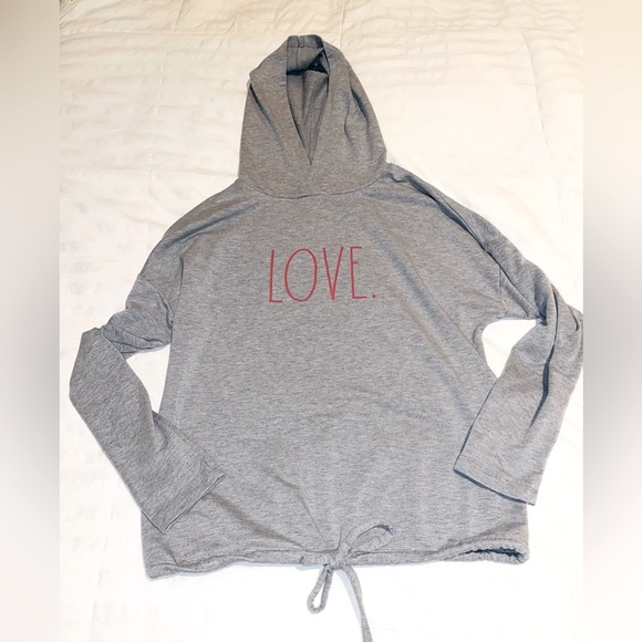 💛 🎉HP🎉 Rae Dunn Love Gray Tie Lightweight Hoodie S - Picture 2 of 6